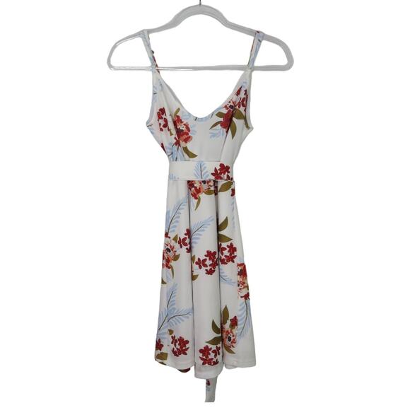 Shein White Floral Surplice Mini Dress Small - Picture 3 of 5